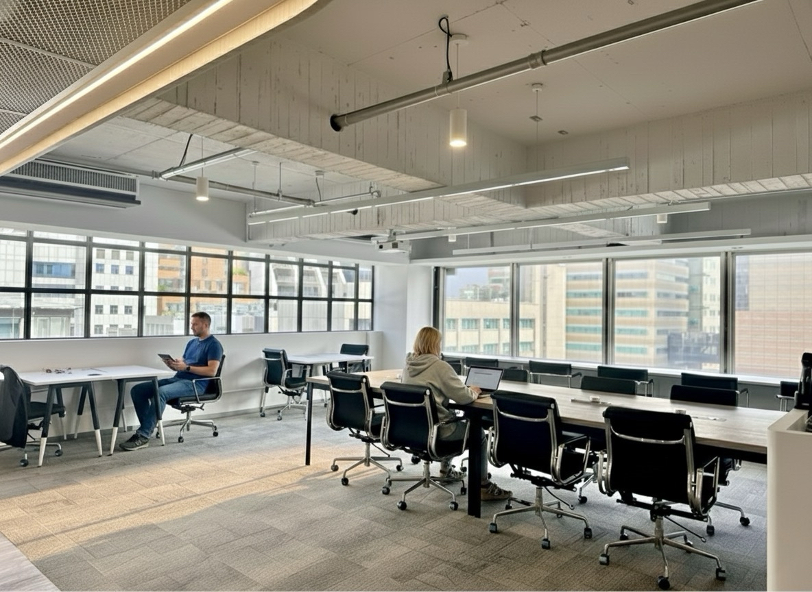 People working in the shared workspace at Nexspace Work Club
