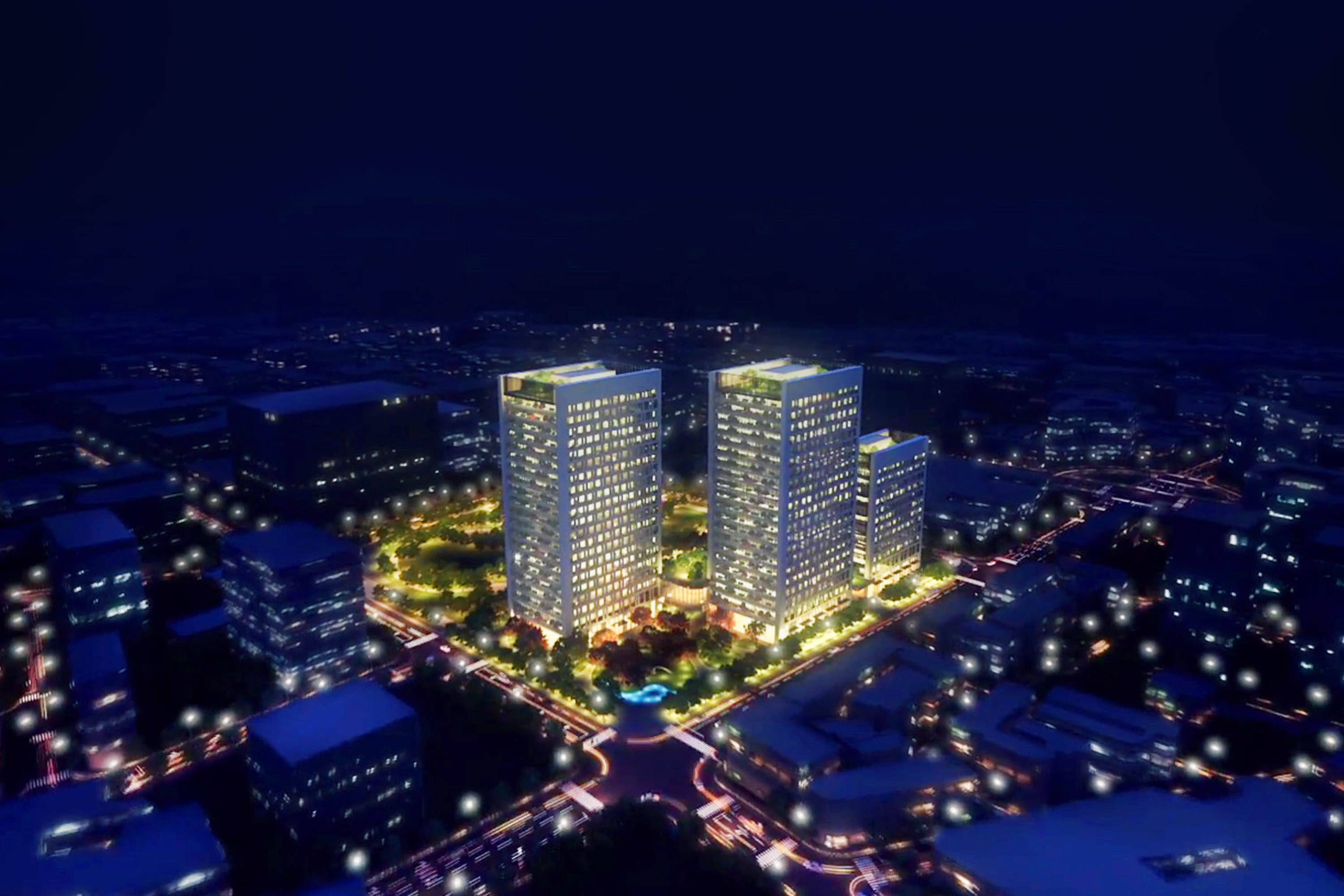 The t.Hub campus in Neihu at night